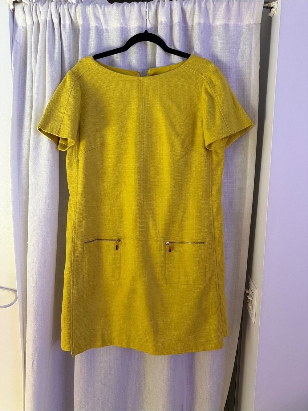 Tahari Yellow Shift Dress with Zip Pockets -